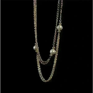 Long Beautiful Gold Faux Pearl Necklace
